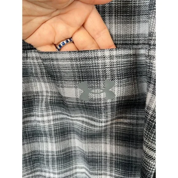 Under Armour Tradesmen Flex Fitted Plaid Flannel Button Down Shirt Size XXL Grey - Picture 4 of 7